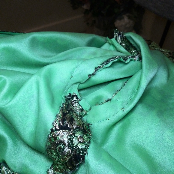 Vintage One-Of-A-Kind Handsewn Black Gold/Mint Lame´ Bodice Long Cocktail Dress - Picture 15 of 16